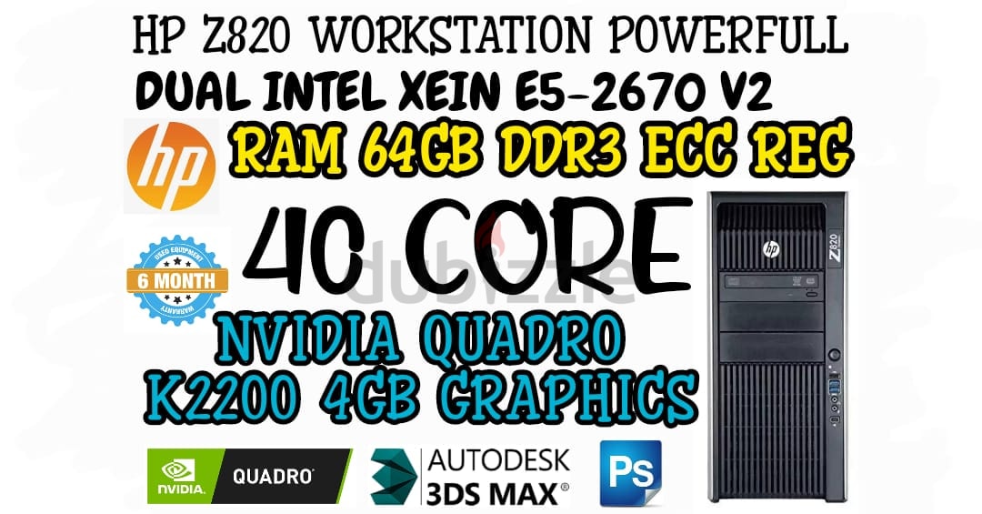 40 CORE HP Z820 WORKSTATION E5-2670 V2 DUAL INTEL XEON RAM 64GB DDR3 ...