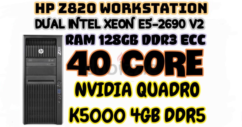 40 CORE HP Z820 WORKSTATION E5-2690 V2 DUAL INTEL XEON RAM 128GB