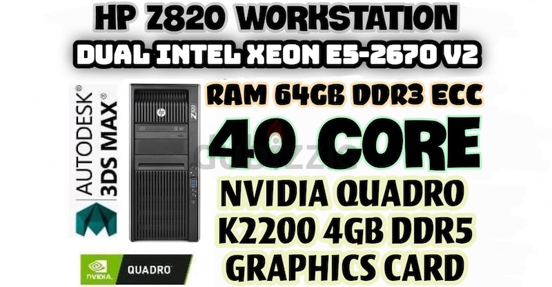 40 CORE HP Z820 WORKSTATION E5-2670 V2 DUAL INTEL XEON RAM 64GB DDR3 ...