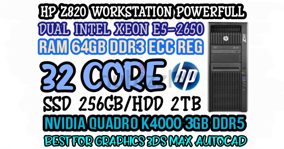 32 CORE HP Z820 WORKSTATION DUAL INTEL XEON RAM 64GB DDR3 NVIDIA QUADRO ...