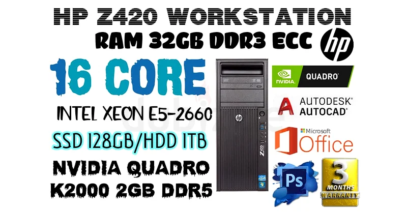 16 CORE HP Z420 WORKSTATION INTEL XEON E5-2660 RAM 32GB DDR3 ECC NVIDIA ...
