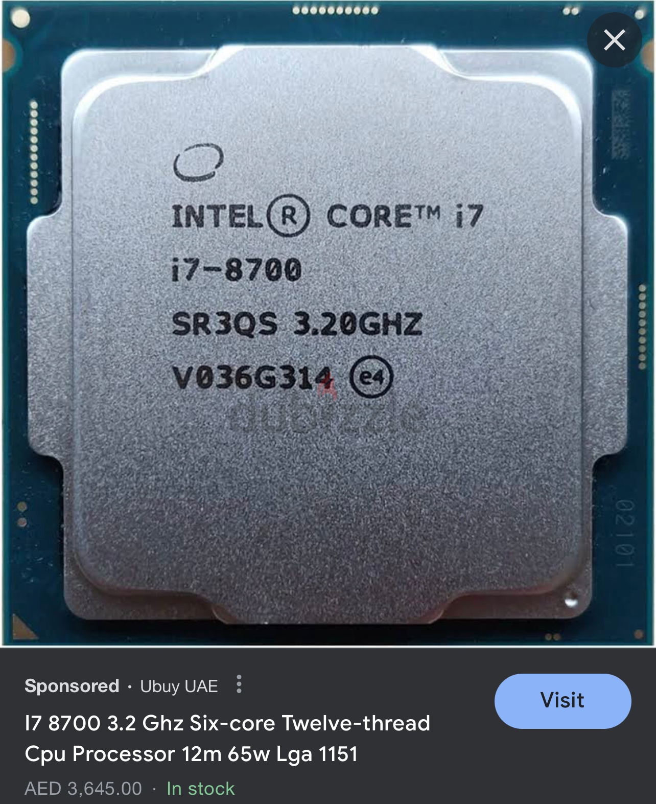 CPU インテル Intel Core i7-8700 3.2GHz 12Mキャッシュ 6コア/12