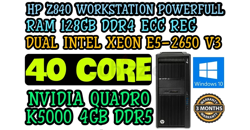 HP Z840 WORKSTATION 40 CORE DUAL INTEL XEON E5-2650 V3 RAM 128GB DDR4 NVIDIA QUADRO K5000 4GB DDR563255538429058110