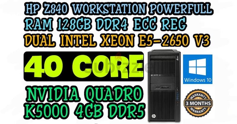 HP Z840 WORKSTATION 40 CORE DUAL INTEL XEON E5-2650 V3 RAM 128GB DDR4 ...