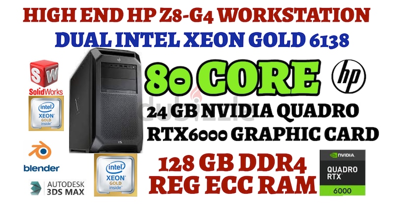 80 CORE+RTX6000 24GB NVIDIA QUADROGRAPHIC CARD HP Z8-G4 WORKSTATION ...