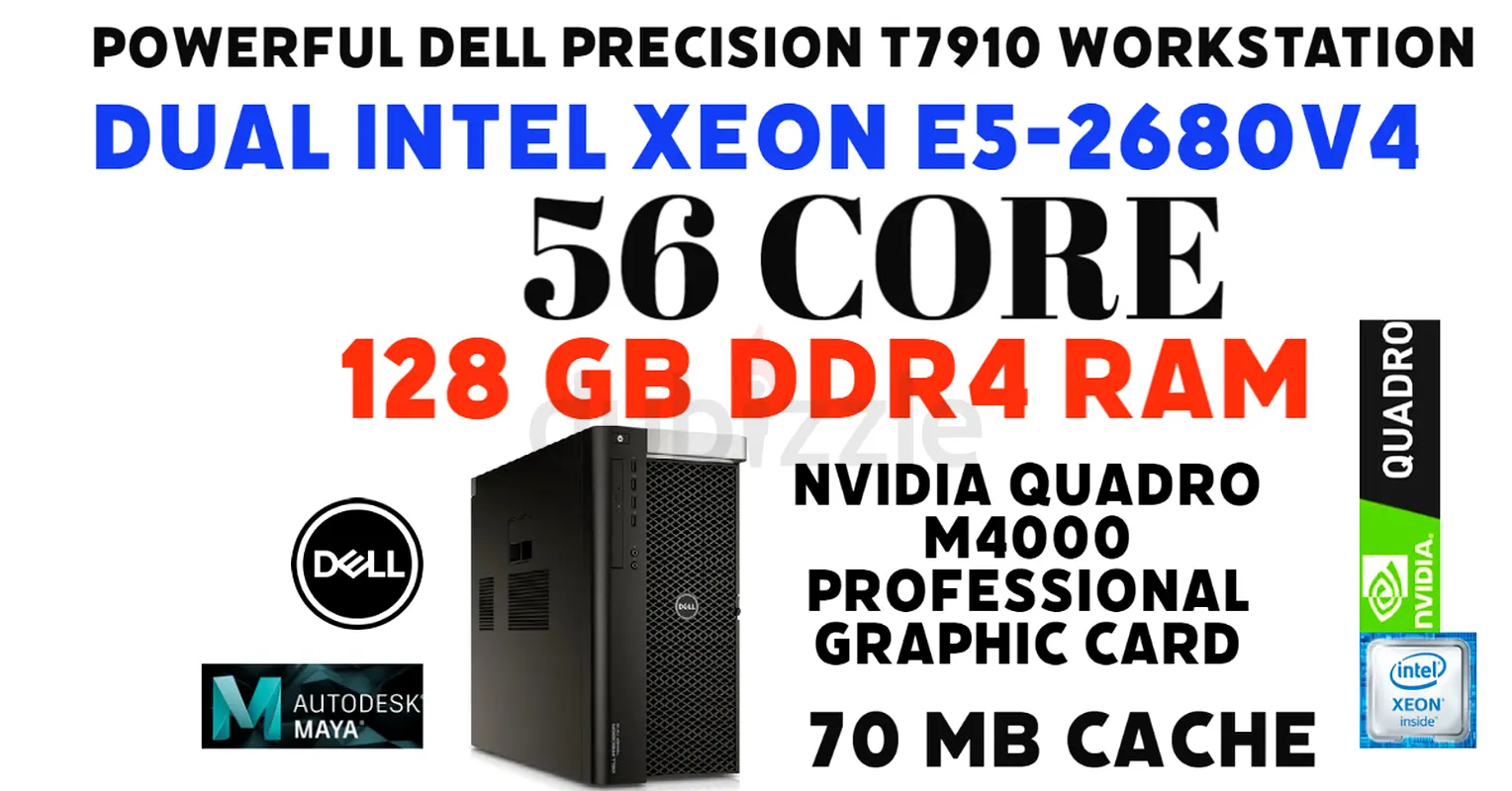 56 CORE  128 GB RAM DELL PRECISION T7910 WORKSTATION-2 Intel Xeon E5-2680V4-NVIDIA QUADRO M4000