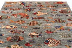 155 x 200 cm  | grey fish area rug | afghan handmade carpet
