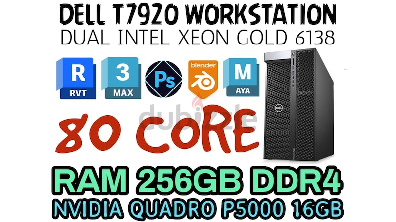 DELL T7920 WORKSTATION 256GB RAM DDR4 80 CORE 2 INTEL XEON GOLD 6138 ...