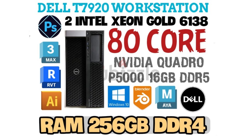 DELL T7920 WORKSTATION RAM 256GB DDR4 2 INTEL XEON GOLD 6138 NVIDIA ...