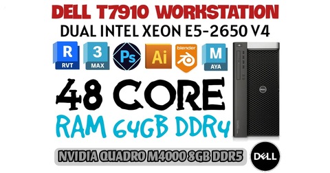 DELL T7910 WORKSTATION 48 CORE DUAL INTEL XEON E5-2650 V4 BEST FOR 3D WORKS AUTOCAD PHOTOSHOP OFFICE