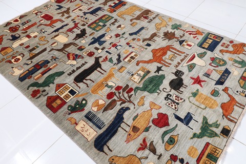 184 x 275 cm | New Art Gabbeh rug | inspired by Afghan culture | handmade carpet