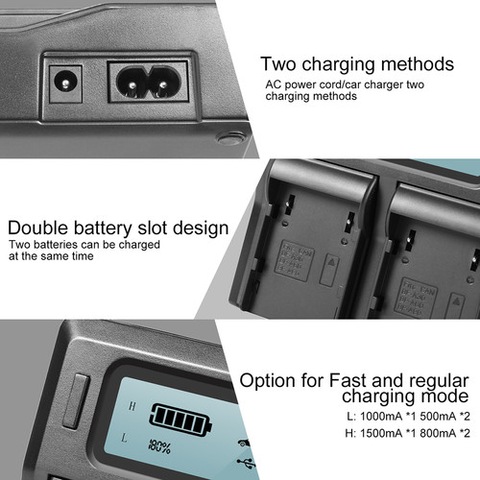 GVM Dual Charger with BP-A60 Battery for Canon C300 Mark II,
