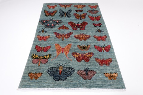121 x 188 cm | new bluish gray butterfly rug for kids room | Afghan handmade carpet
