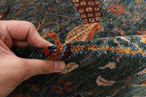 207 x 295 cm | ew green area pictorial bird rug | Afghan handmade carpet