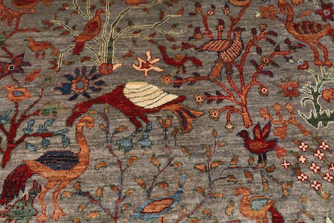 120 x 182 cm | New pictorial bird grey area rug | Afghan handmade carpet | carpet for kids