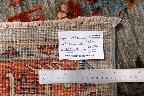 190 x 284 cm | 6.3 x 9.4 ft | New gray/orange animal print rug | Afghan handmade carpet