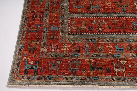 190 x 284 cm | 6.3 x 9.4 ft | New gray/orange animal print rug | Afghan handmade carpet