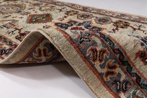77 x 441 cm | 2.7 x 14.6 ft | New beige area waziri rug | Afghan handmade carpet