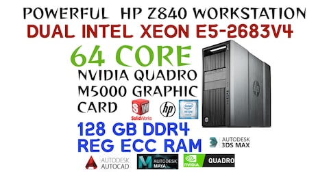 V4 64 CORE+128GB RAM HP Z840 WORKSTATION-2X Intel XEON E5-2683V4-8GB NVIDIA QUADRO M5000 GRAPHIC