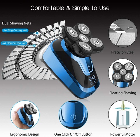Rescien 5-in-1, Bald Head Shaver Waterproof Rechargeable Electric Shaver Grooming Kit with Nose Hair