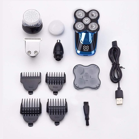 Rescien 5-in-1, Bald Head Shaver Waterproof Rechargeable Electric Shaver Grooming Kit with Nose Hair