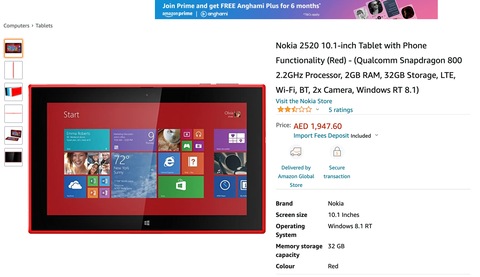 Nokia 2520 10.1-inch Tablet with Phone Functionality, 32GB Storage, LTE, Wi-Fi, 2x Camera