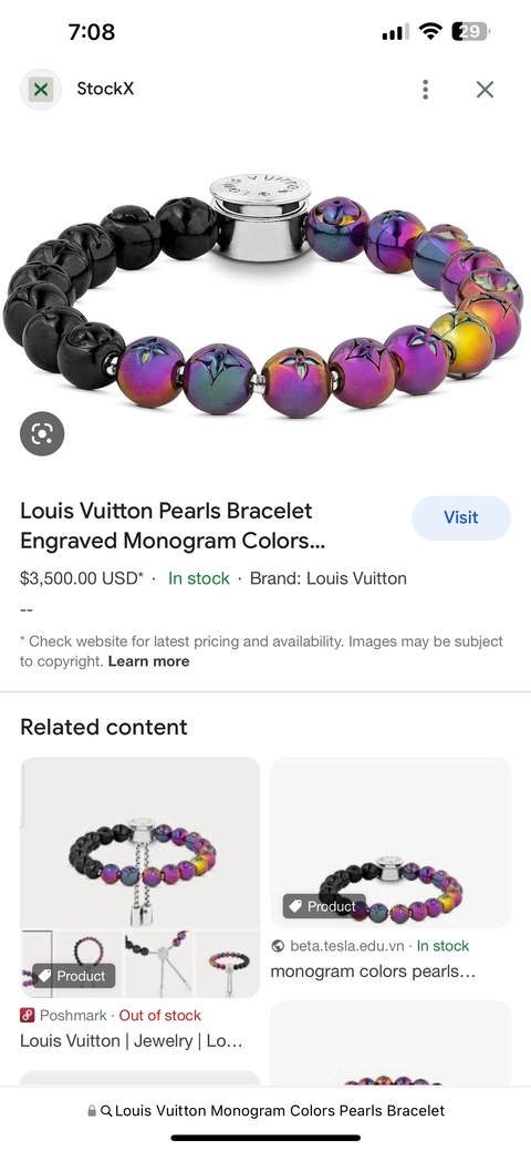 Louis Vuitton Pearls Bracelet Engraved Monogram Colors Black