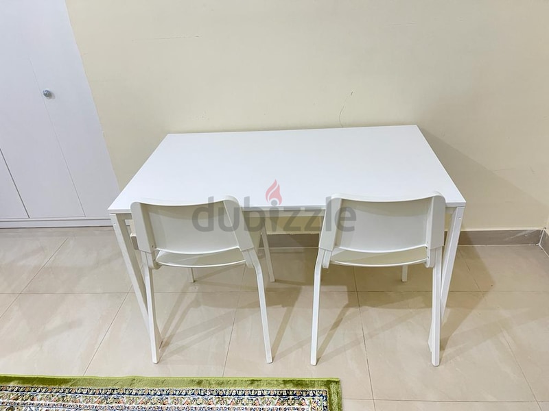 White Ikea Dining Table With 2 Chairs | dubizzle