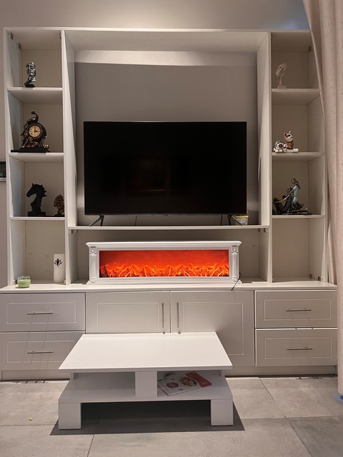 Tv stand comes with cabinet in side decor and lights decor