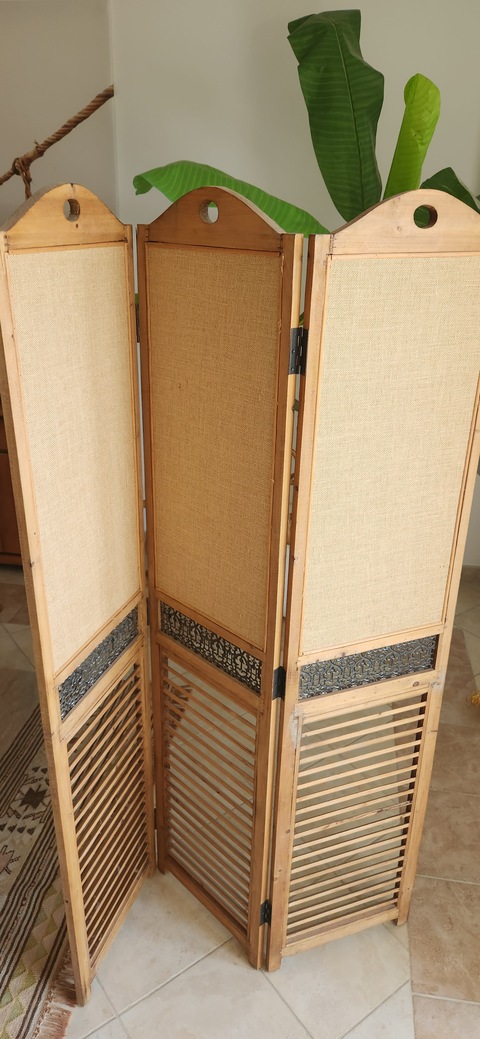 Raw wood 3 panel room divider