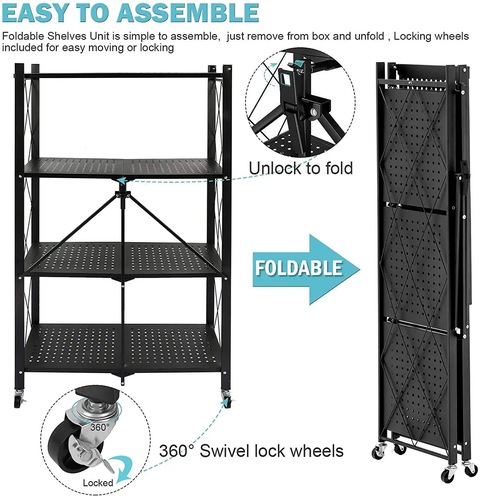Home Storage shelf rack, Foldable shelf rack with rotatable wheels, Kitchen Rack