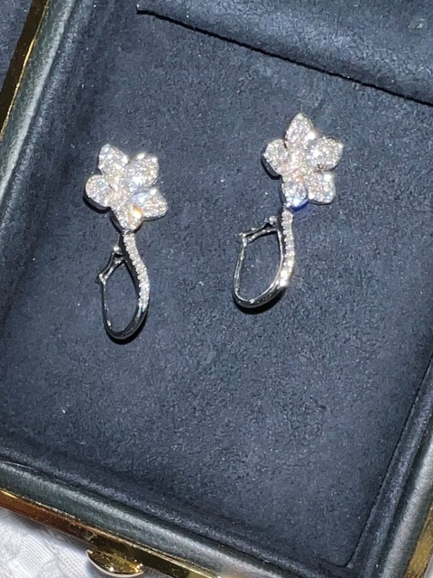 Graff Mini White Pave Diamond Wild Flower Drop Earrings