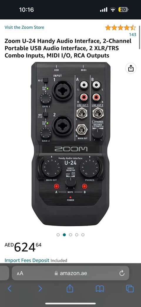 Zoom U-24 Handy Audio Interface, 2-Channel Portable USB Audi