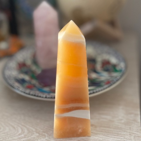Natural Crystal - Banded Honey Calcite Tower
