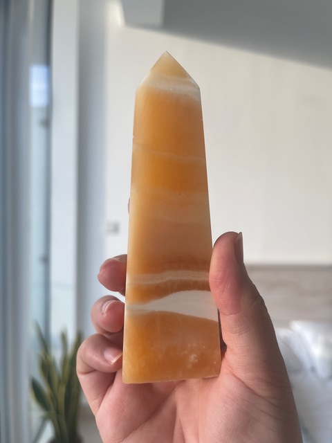 Natural Crystal - Banded Honey Calcite Tower