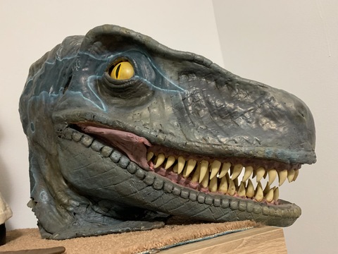 Velociraptor wearable mask, blue Jurassic park