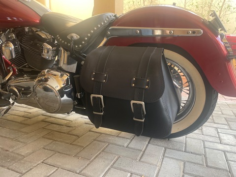 Side bag f. Harley Softail 1992-2017, Leather, incl. Hardware