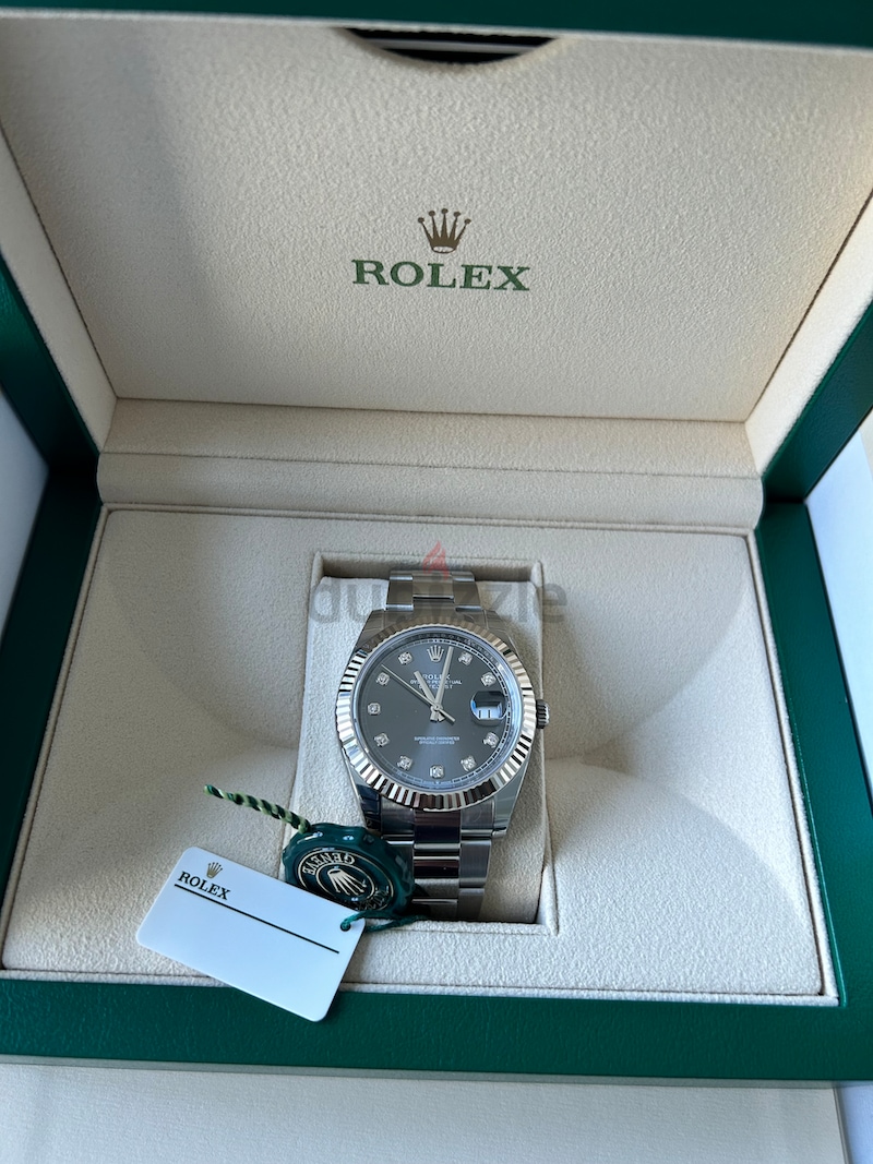 Rolex Datejust 41mm Steel and White Gold Slate Diamond Dial-0