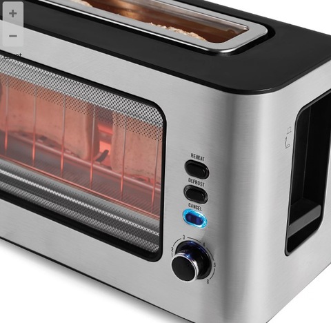 UK BRAND GEORGE HOME Stainless Steel Glass Fronted 2-Slice Toaster