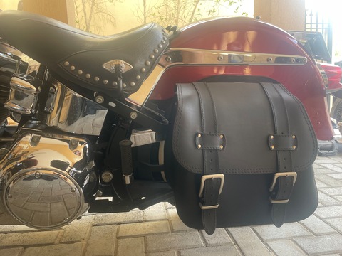 Side bag f. Harley Softail 1992-2017, Leather, incl. Hardware