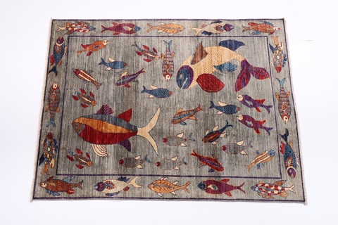 158 x 214 cm | new beautiful fish handmade carpets for kids bedroom | afghan handmade carpet
