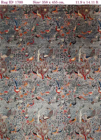 3.58 x 4.55 m | 11.9 x 14.11 ft | new large area handmade birds rug | Afghan handmade carpet