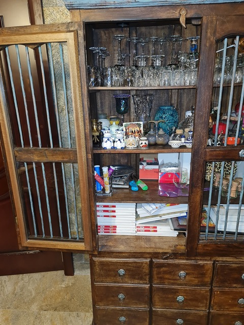Marina Antique hard wood cabinet drawer shelf display bookcase