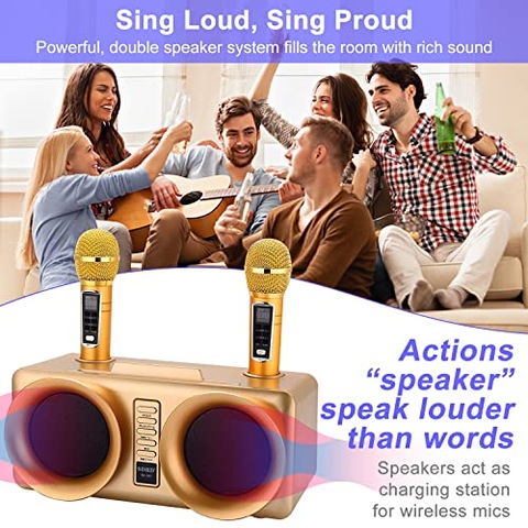 Portable PA System With 2 Wireless Microphones, Speaker With