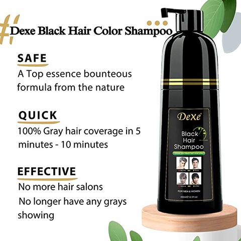 Black Hair Shampoo-400ml Dexe Instant Black Hair Shampoo for Natural Hair,Temporary Hair Dye Shampoo