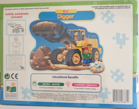 Big Digger Floor Puzzle, with 3 Activity Work Sheets, Brand New