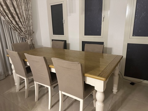 Dinning table with 8 chairs and with a buffet and tv table a