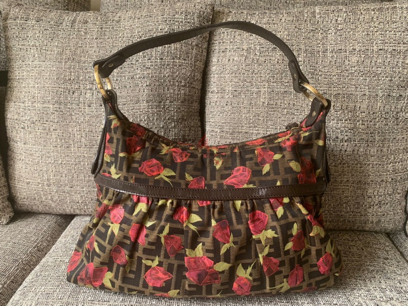 Fendi Zucca Logo Rose Shoulder Bag