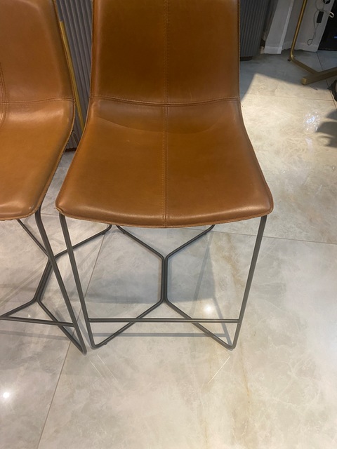 West Elm leather camel bar stool