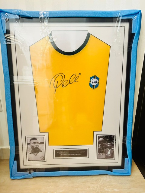 Signed Pele Jersey with Photo, Framed  Authenticated